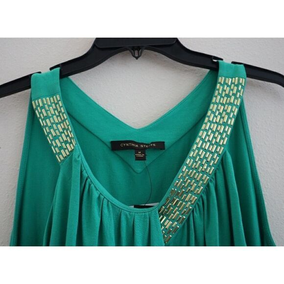 Cynthia Steffe Women Sz M Green Sleeveless Scoop Neck Faux Split Front Blouse$95 - Picture 6 of 6